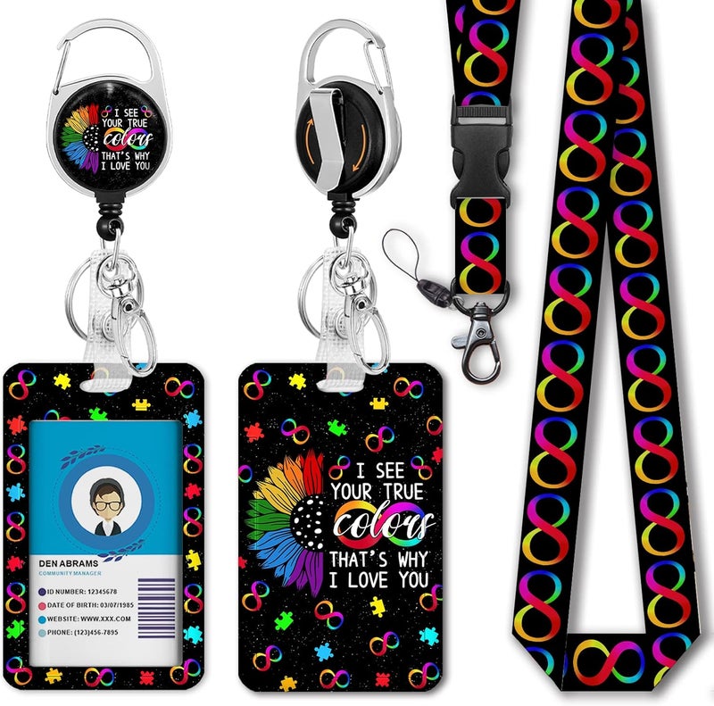 GIANCOMICS ID Badge Holder with Breakaway Lanyard, Retractable Badge Reel Heavy Duty, Autism Awareness Lanyards for ID Badges Ajustable, Teacher Nurse Work Office Gifts - Image 1